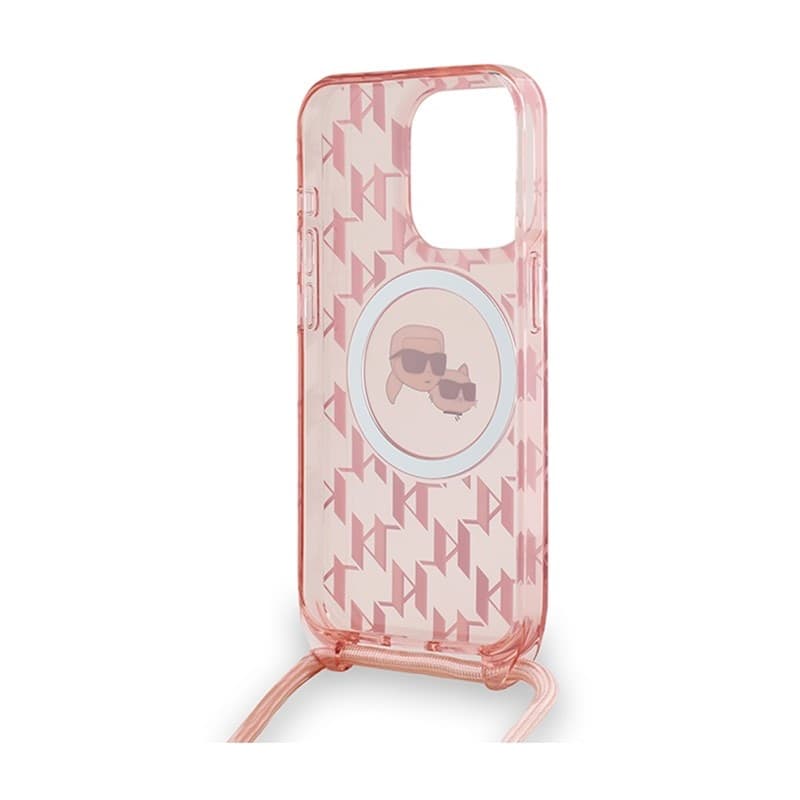 Karl Lagerfeld IML Crossbody Monogram Karl & Choupette Head MagSafe - Case for iPhone 15 Pro (Pink) - 13