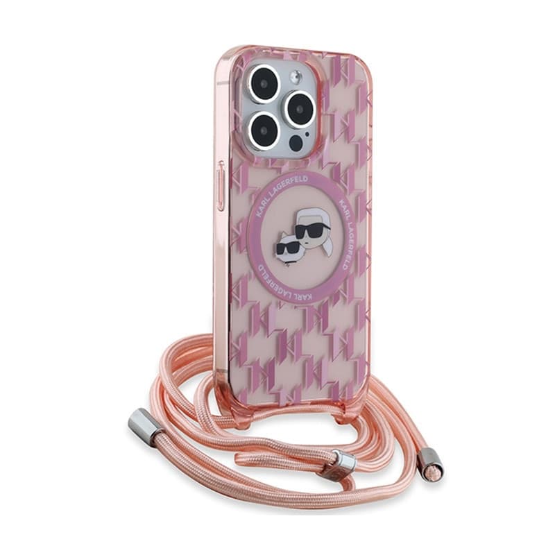 Karl Lagerfeld IML Crossbody Monogram Karl & Choupette Head MagSafe - Case for iPhone 15 Pro (Pink) - 3