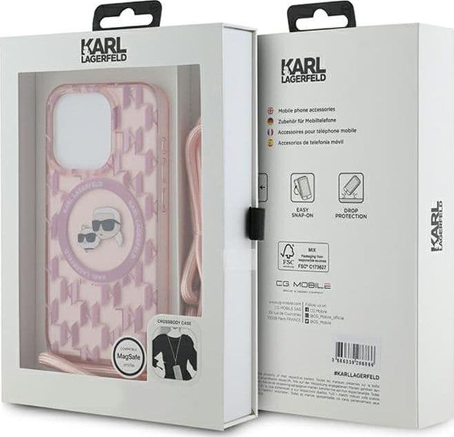 Karl Lagerfeld IML Crossbody Monogram Karl & Choupette Head MagSafe - Case for iPhone 15 Pro (Pink) - 7