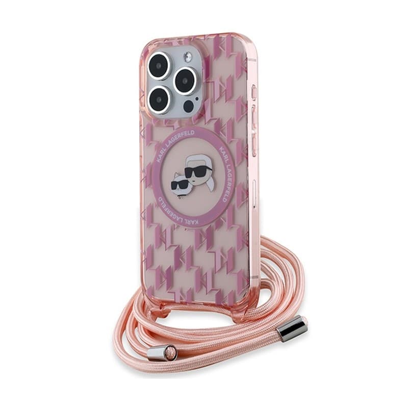 Karl Lagerfeld IML Crossbody Monogram Karl & Choupette Head MagSafe - Case for iPhone 15 Pro (Pink) - 8