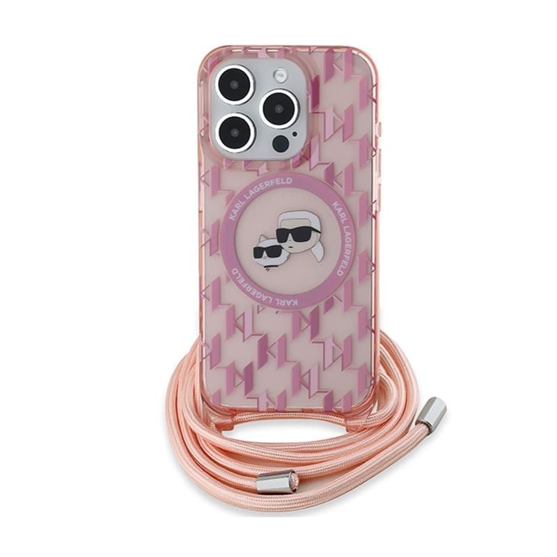Karl Lagerfeld IML Crossbody Monogram Karl & Choupette Head MagSafe - Case for iPhone 15 Pro (Pink) - 9