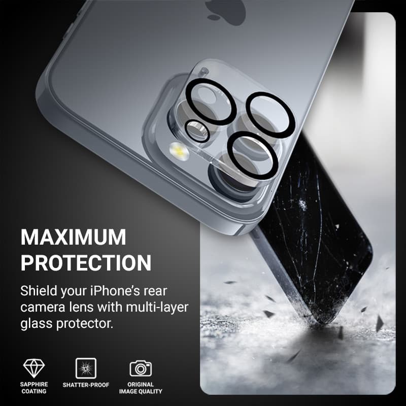 Crong Lens Shield - Vetro per fotocamera e obiettivo per iPhone 16 Pro / iPhone 16 Pro Max / iPhone 15 Pro / iPhone 15 Pro Max - 4