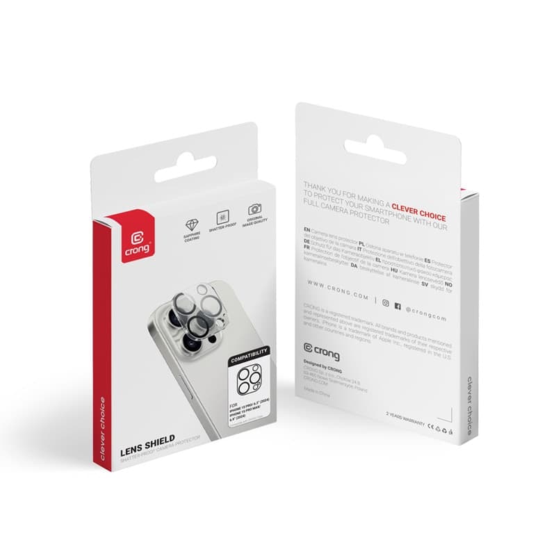 Crong Lens Shield - Vetro per fotocamera e obiettivo per iPhone 16 Pro / iPhone 16 Pro Max / iPhone 15 Pro / iPhone 15 Pro Max - 5