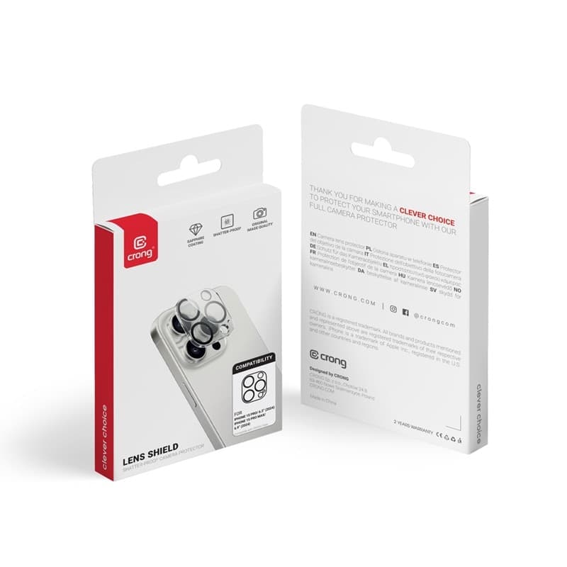 Crong Lens Shield - Vetro per fotocamera e obiettivo per iPhone 16 Pro / iPhone 16 Pro Max / iPhone 15 Pro / iPhone 15 Pro Max - 10