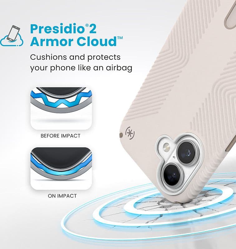 Speck Presidio2 Grip ClickLock e MagSafe - Custodia per iPhone 16 (Osso sbiancato / Oro antico / Marrone nocciola) - 4