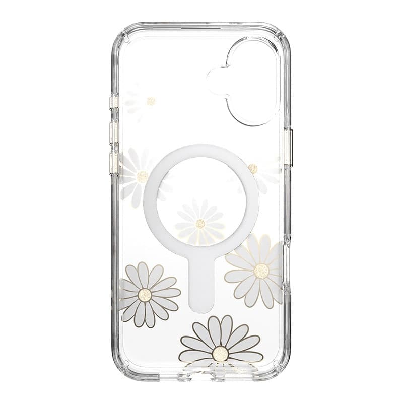 Speck Presidio Lux ClickLock & MagSafe - Custodia per iPhone 16 Plus (Sunshine Daisies / Trasparente / Oro) - 10