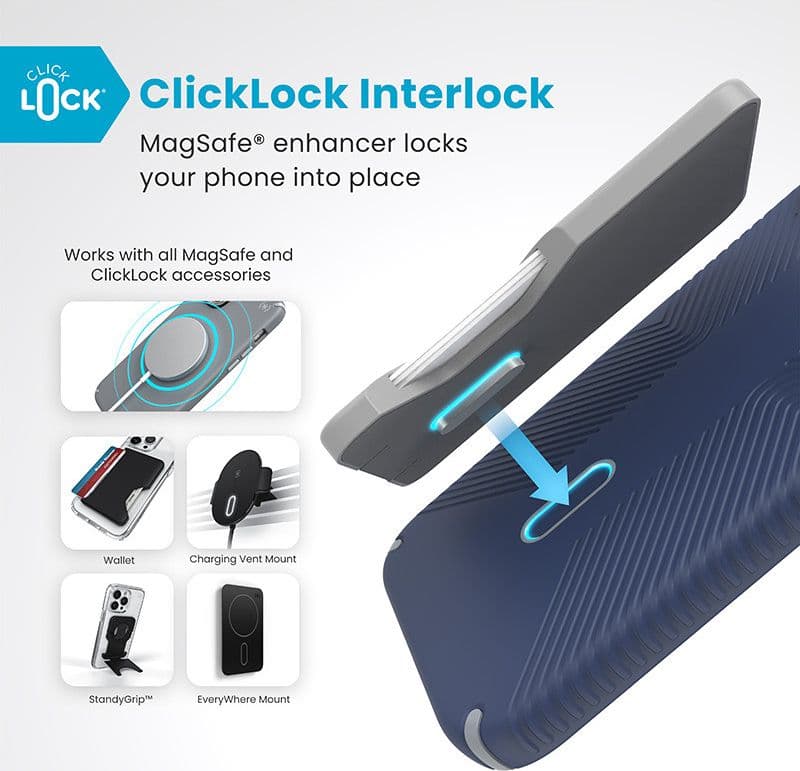 Speck Presidio2 Grip ClickLock e MagSafe - Custodia per iPhone 16 Plus (blu costiero / grigio polvere / bianco) - 2