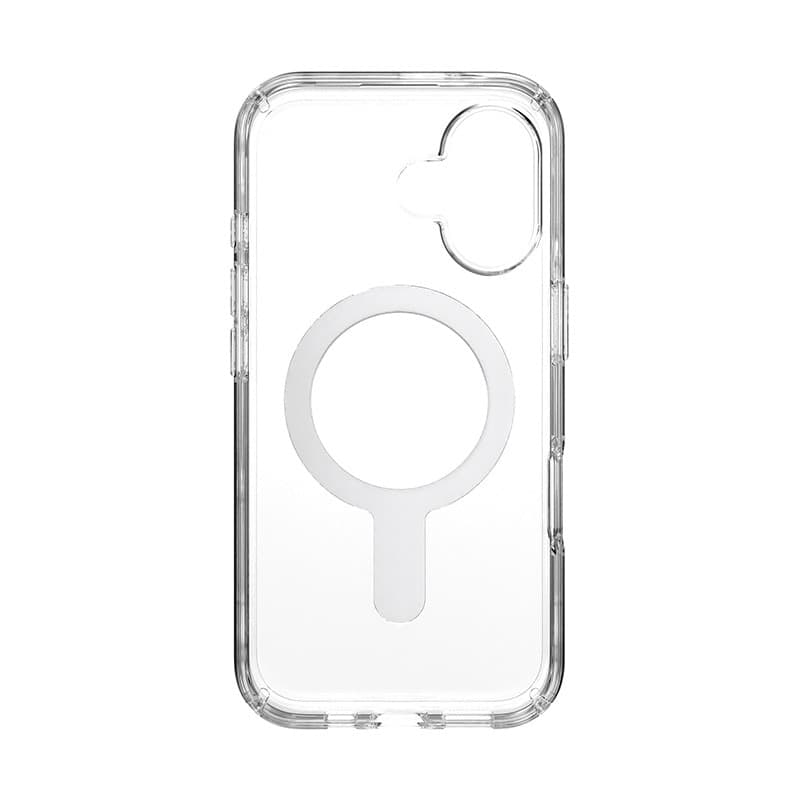 Speck Presidio Perfect-Clear ClickLock e MagSafe - Custodia per iPhone 16 (Trasparente / Finitura cromata / Argento Serene) - 20