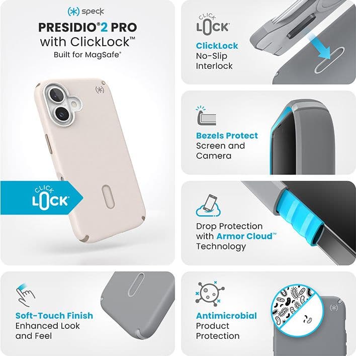 Speck Presidio2 Pro ClickLock e MagSafe - Custodia per iPhone 16 (Osso sbiancato / Oro antico / Marrone nocciola) - 3