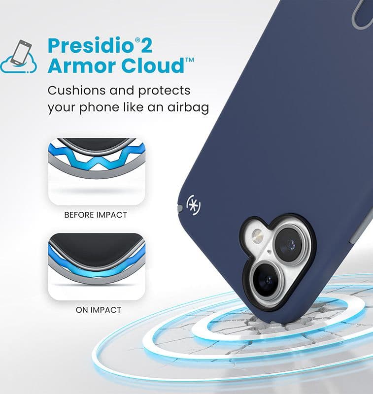 Speck Presidio2 Pro ClickLock e MagSafe - Custodia per iPhone 16 Plus (blu costiero / grigio polvere / bianco) - 4