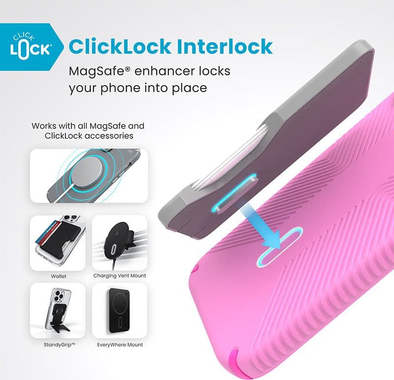 Speck Presidio2 Grip ClickLock e MagSafe - Custodia per iPhone 16 Plus (Rosa puro / Rosa shocking / Bianco) - 2
