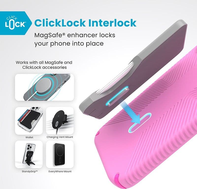 Speck Presidio2 Grip ClickLock e MagSafe - Custodia per iPhone 16 Plus (Rosa puro / Rosa shocking / Bianco) - 12