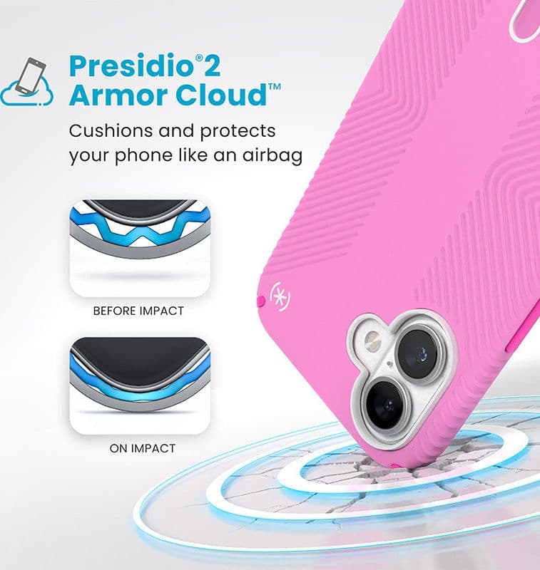 Speck Presidio2 Grip ClickLock e MagSafe - Custodia per iPhone 16 Plus (Rosa puro / Rosa shocking / Bianco) - 4