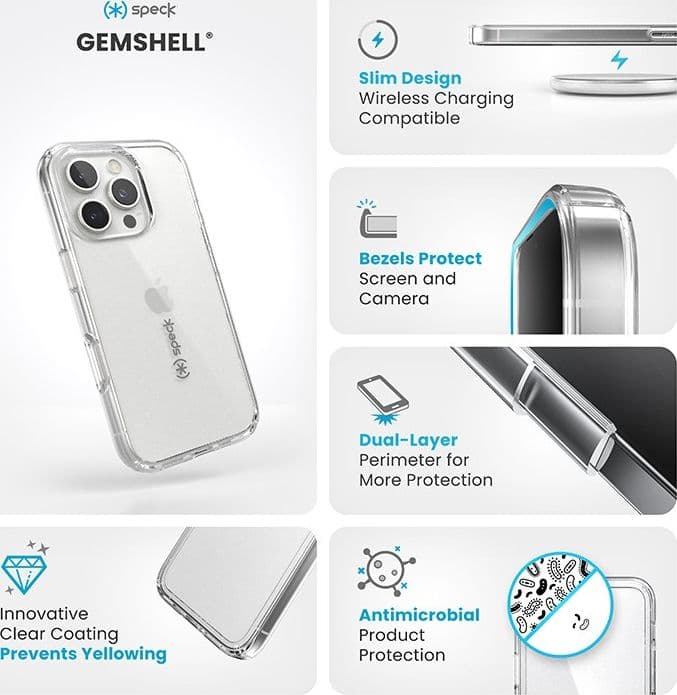 Speck Gemshell - Custodia per iPhone 16 Pro (trasparente) - 16