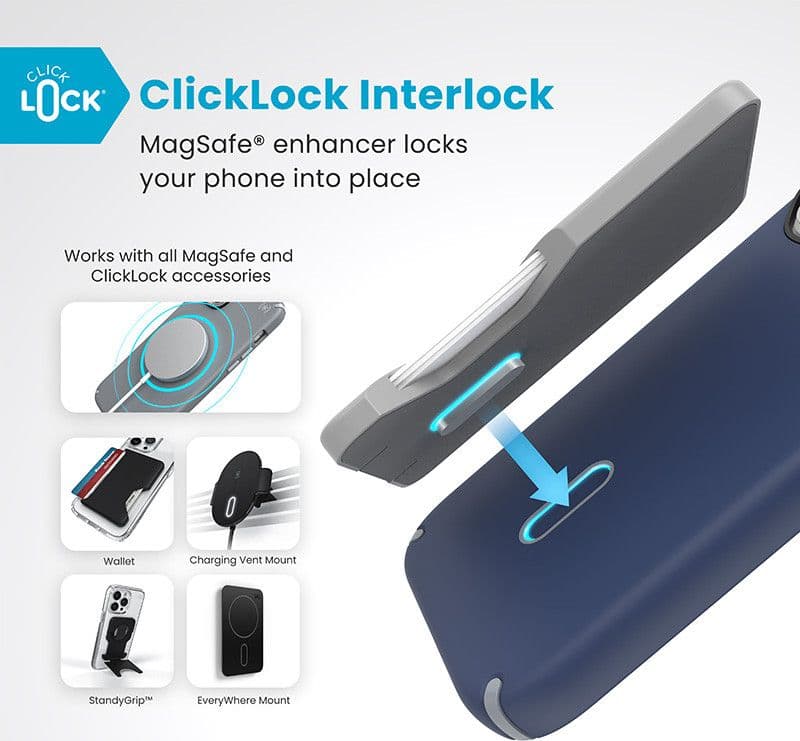 Speck Presidio2 Pro ClickLock e MagSafe - Custodia per iPhone 16 Pro (blu costiero / grigio polvere / bianco) - 2