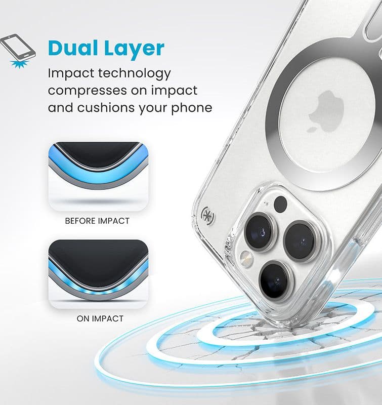 Speck Presidio Perfect-Clear ClickLock e MagSafe - Custodia per iPhone 16 Pro (Trasparente / Finitura cromata / Argento Serene) - 4