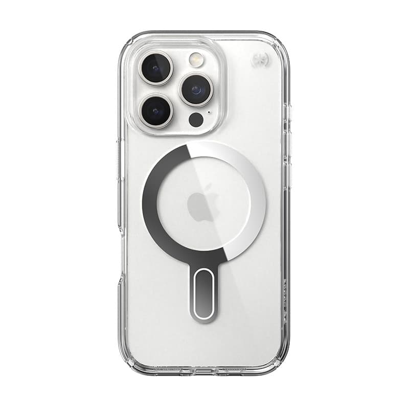 Speck Presidio Perfect-Clear ClickLock e MagSafe - Custodia per iPhone 16 Pro (Trasparente / Finitura cromata / Argento Serene) - 9