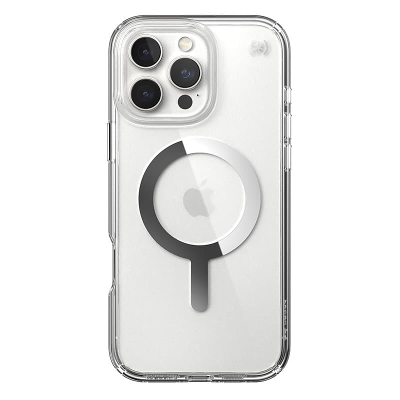 Speck Presidio Perfect-Clear MagSafe - Custodia per iPhone 16 Pro Max (Trasparente / Finitura cromata / Argento Serene) - 19