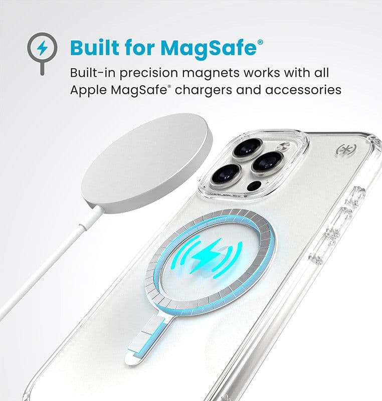 Speck Presidio Perfect-Clear MagSafe - Custodia per iPhone 16 Pro Max (Trasparente / Finitura cromata / Argento Serene) - 3