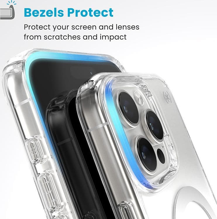 Speck Presidio Perfect-Clear MagSafe - Custodia per iPhone 16 Pro Max (Trasparente / Finitura cromata / Argento Serene) - 4