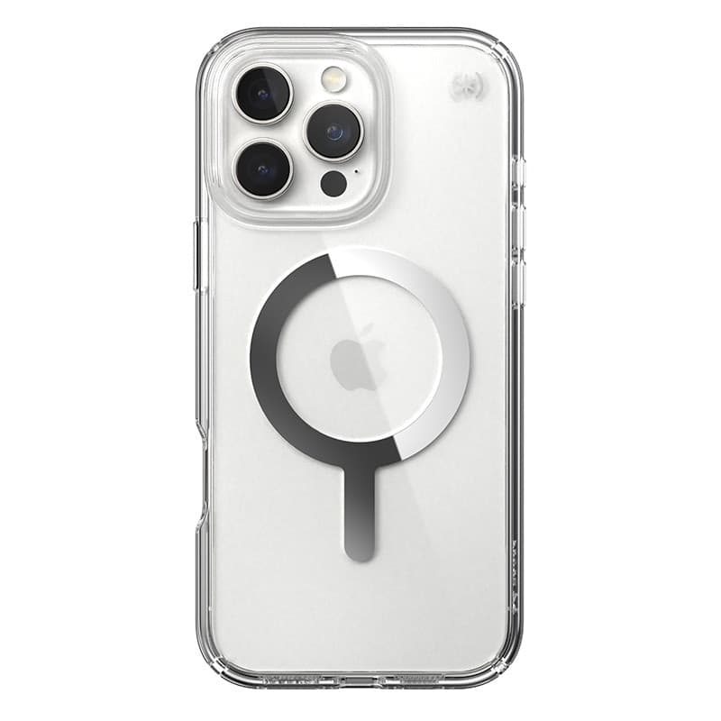 Speck Presidio Perfect-Clear MagSafe - Custodia per iPhone 16 Pro Max (Trasparente / Finitura cromata / Argento Serene) - 9