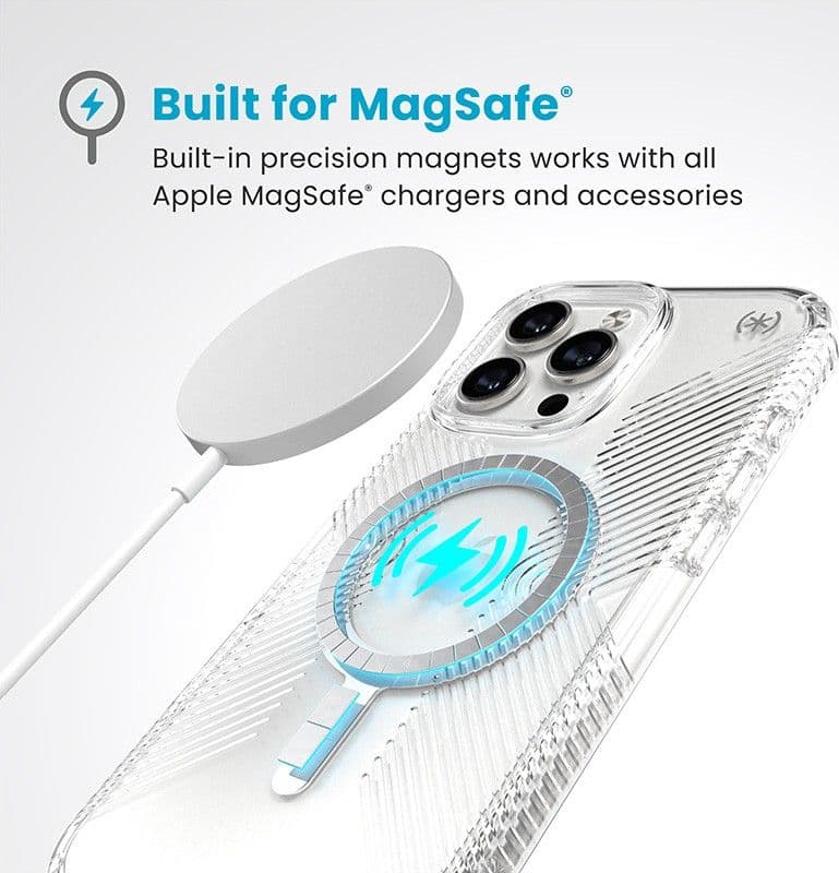 Speck Presidio Perfect-Clear Grip MagSafe - Custodia per iPhone 16 Pro Max (Trasparente / Finitura cromata / Argento Sereno) - 13