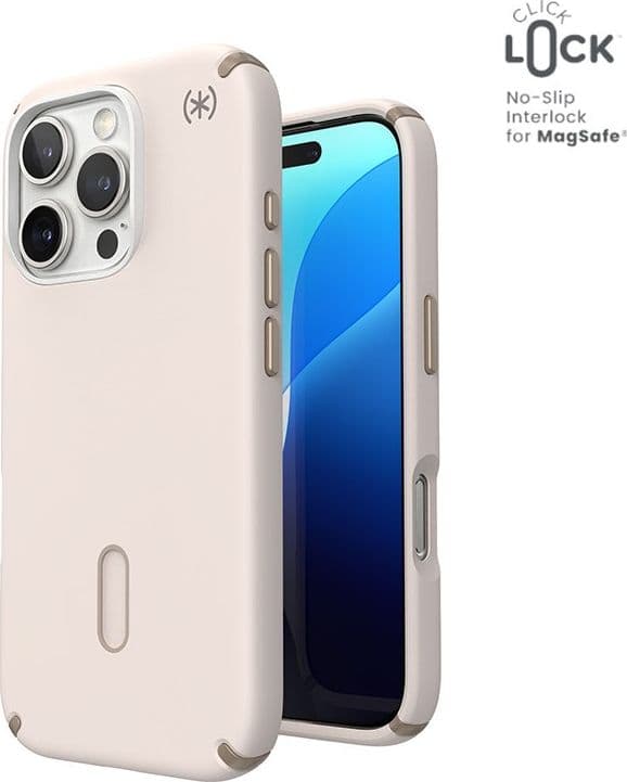 Speck Presidio2 Pro ClickLock e MagSafe - Custodia per iPhone 16 Pro (Osso sbiancato / Oro antico / Marrone nocciola) - 11