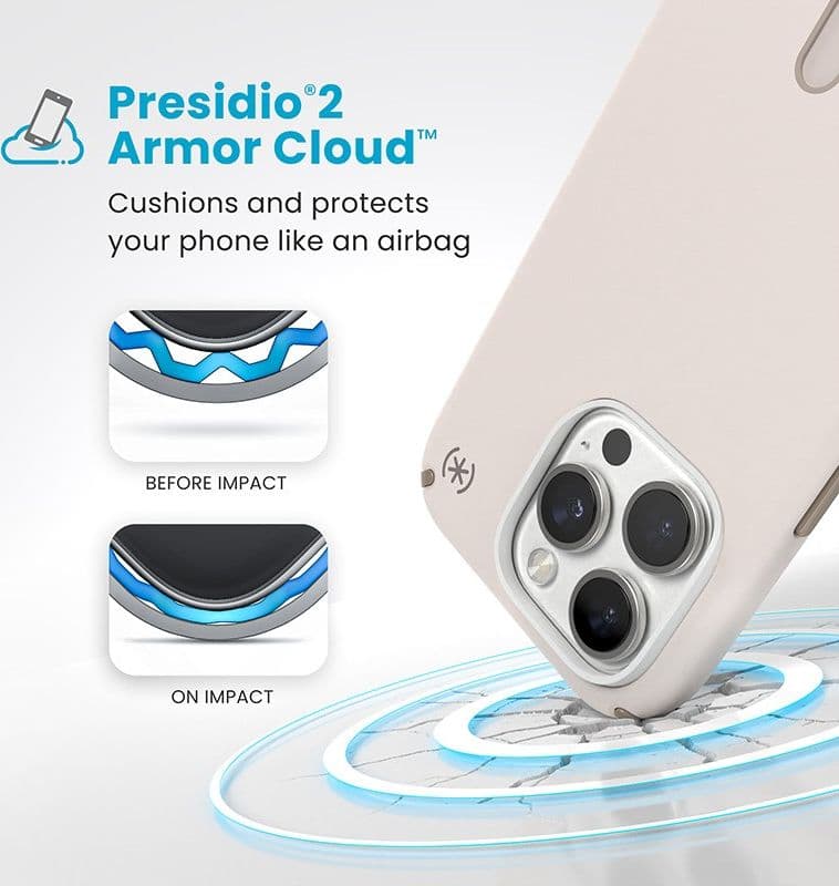 Speck Presidio2 Pro ClickLock e MagSafe - Custodia per iPhone 16 Pro (Osso sbiancato / Oro antico / Marrone nocciola) - 14
