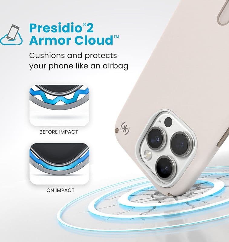 Speck Presidio2 Pro ClickLock e MagSafe - Custodia per iPhone 16 Pro (Osso sbiancato / Oro antico / Marrone nocciola) - 4