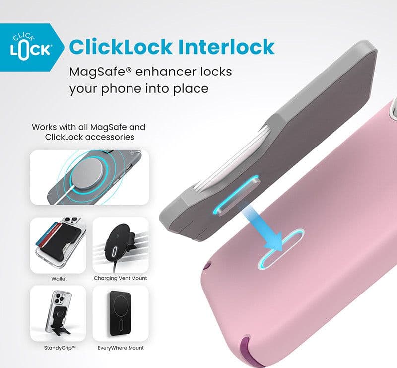 Speck Presidio2 Pro ClickLock e MagSafe - Custodia per iPhone 16 Pro (rosa mercoledi / viola Boysenberry / bianco) - 2