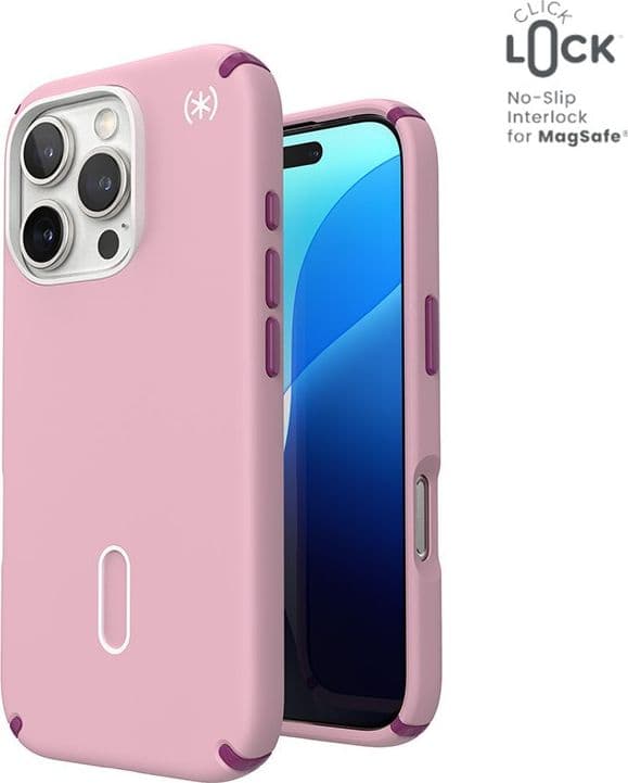Speck Presidio2 Pro ClickLock e MagSafe - Custodia per iPhone 16 Pro (rosa mercoledi / viola Boysenberry / bianco) - 11