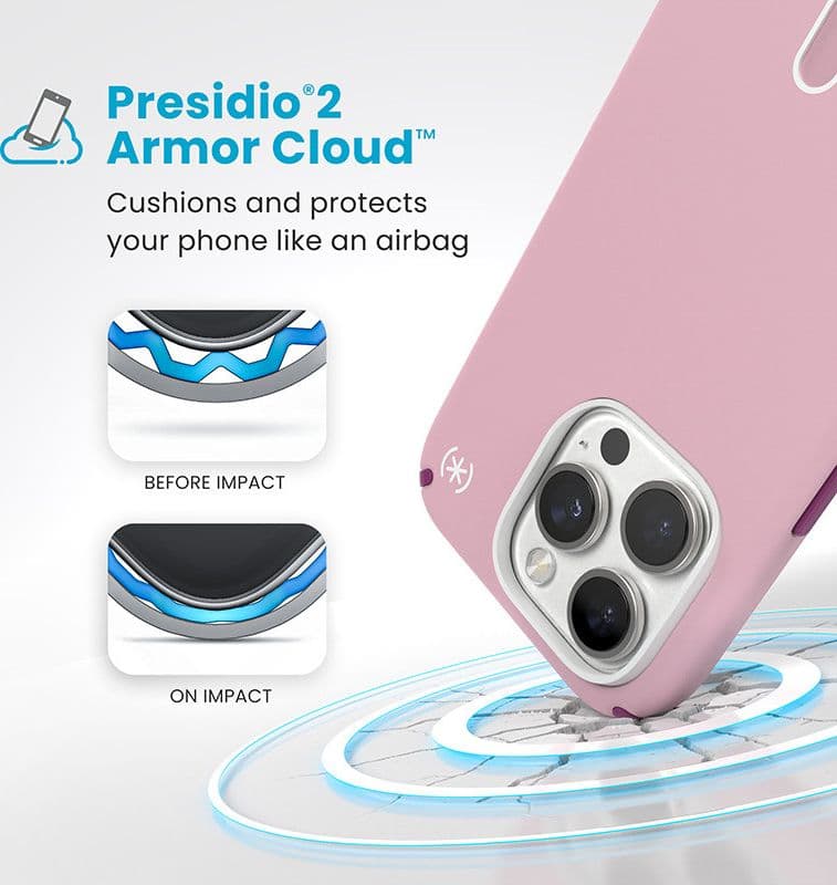 Speck Presidio2 Pro ClickLock e MagSafe - Custodia per iPhone 16 Pro (rosa mercoledi / viola Boysenberry / bianco) - 4