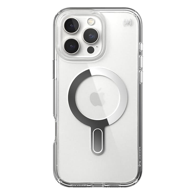 Speck Presidio Perfect-Clear ClickLock e MagSafe - Custodia per iPhone 16 Pro Max (Trasparente / Finitura cromata / Argento Sere - 19