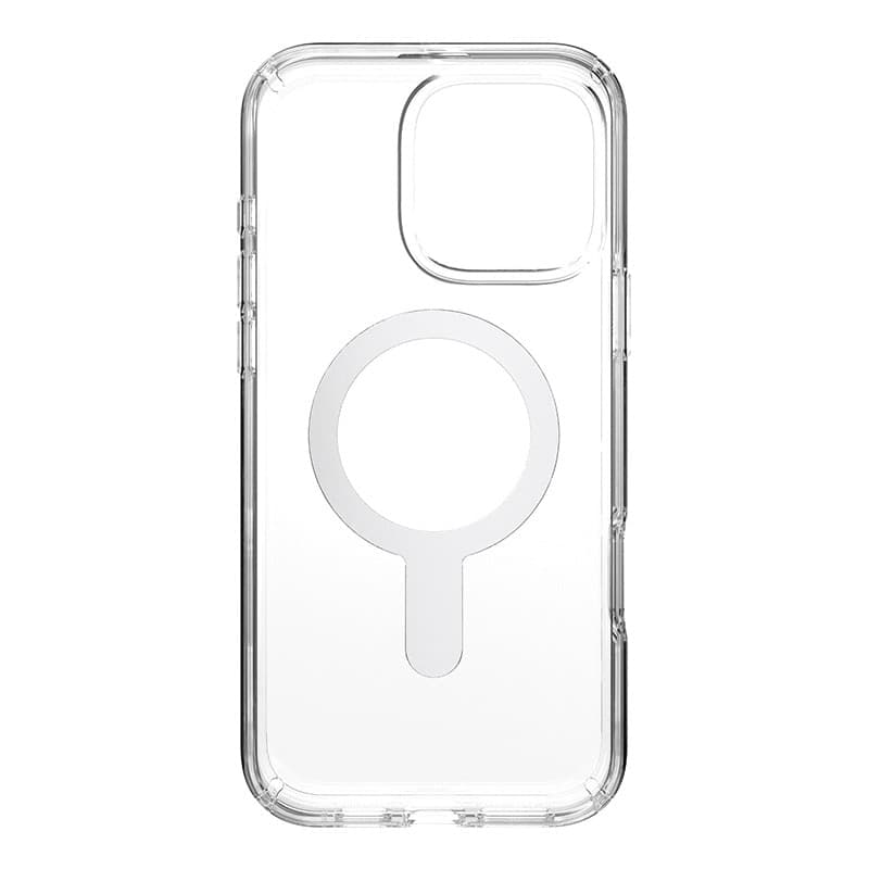 Speck Presidio Perfect-Clear ClickLock e MagSafe - Custodia per iPhone 16 Pro Max (Trasparente / Finitura cromata / Argento Sere - 10