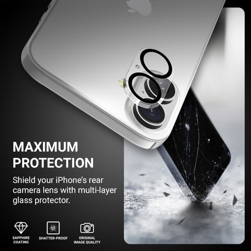 Crong Lens Shield - Vetro per la fotocamera e l'obiettivo dell'iPhone 16 / iPhone 16 Plus - 4
