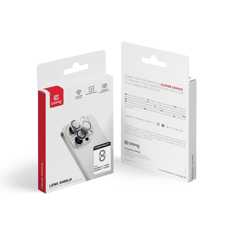 Crong Lens Shield - Vetro per la fotocamera e l'obiettivo dell'iPhone 16 / iPhone 16 Plus - 5