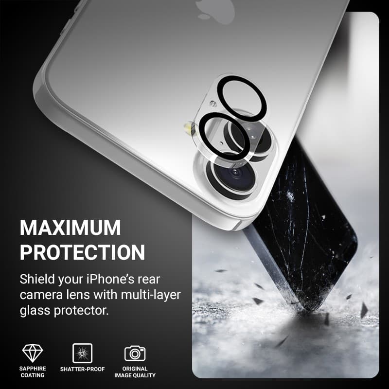 Crong Lens Shield - Vetro per la fotocamera e l'obiettivo dell'iPhone 16 / iPhone 16 Plus - 9