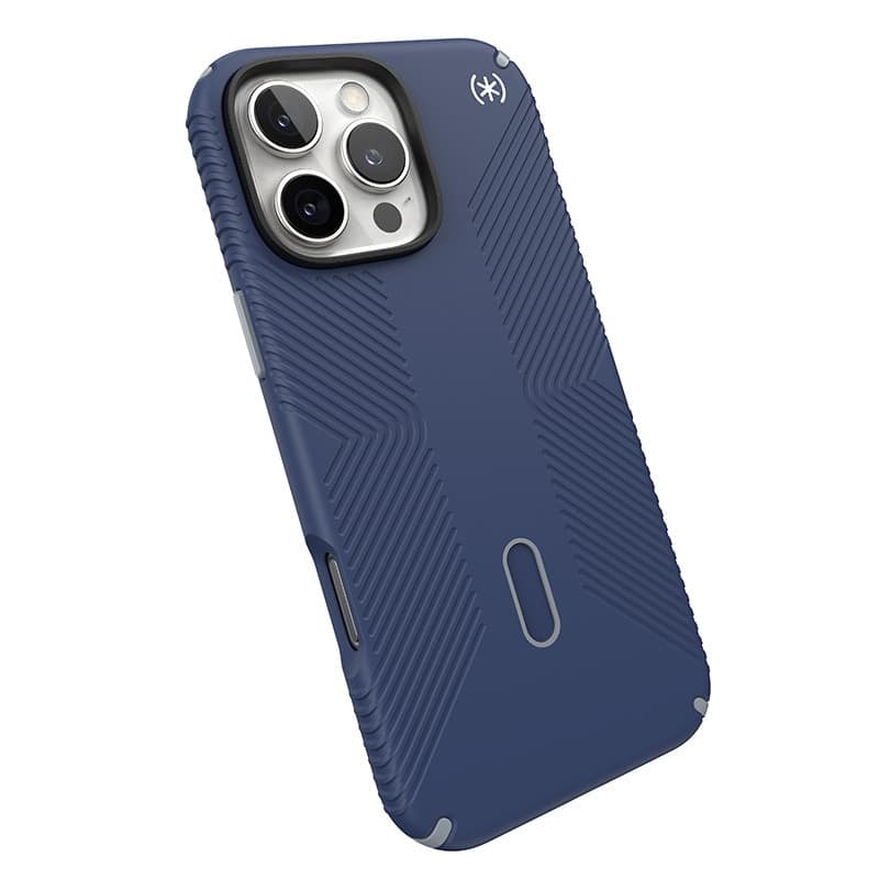 Speck Presidio2 Grip ClickLock e MagSafe - Custodia per iPhone 16 Pro Max (blu costiero / grigio polvere / bianco) - 8
