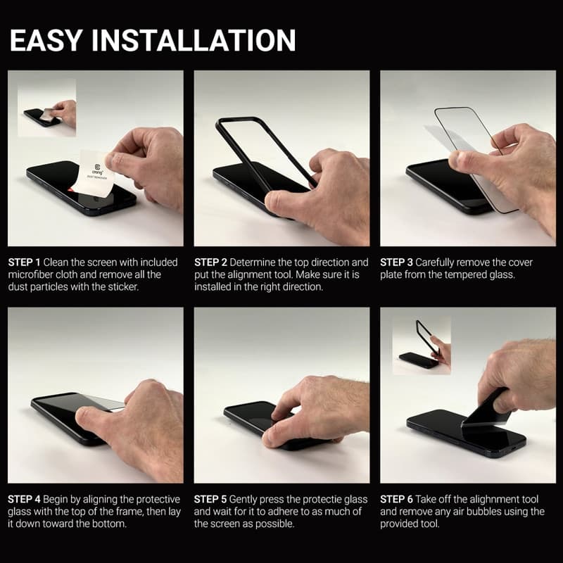 Crong Anti-Bacterial 3D Armor Glass - Vetro temperato 9H Full Glue per iPhone 16 Pro + telaio di installazione - 6