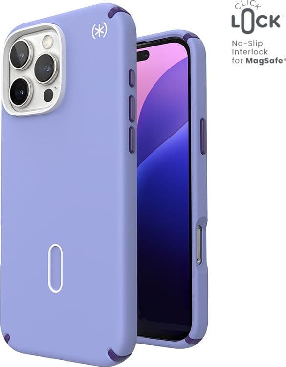Speck Presidio2 Pro ClickLock e MagSafe - Custodia per iPhone 16 Pro Max (Lavanda futura / Viola cassis / Bianco) - 11