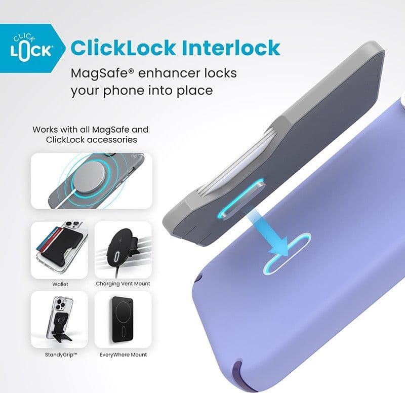 Speck Presidio2 Pro ClickLock e MagSafe - Custodia per iPhone 16 Pro Max (Lavanda futura / Viola cassis / Bianco) - 12