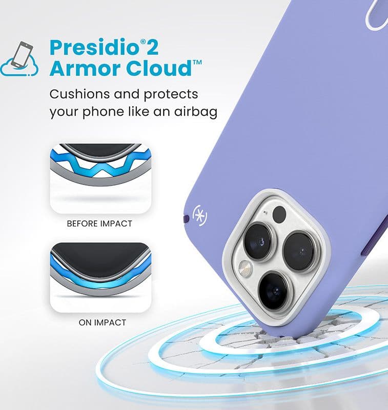 Speck Presidio2 Pro ClickLock e MagSafe - Custodia per iPhone 16 Pro Max (Lavanda futura / Viola cassis / Bianco) - 4