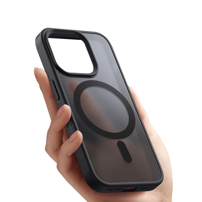 Crong Hybrid Frost MAG Cover - Custodia con MagSafe per iPhone 16 Pro (Nero) - 3