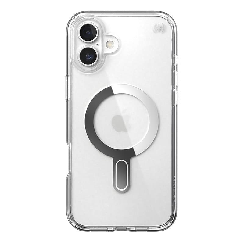Speck Presidio Perfect-Clear ClickLock e MagSafe - Custodia per iPhone 16 Plus (Trasparente / Finitura cromata / Argento Serene) - 9