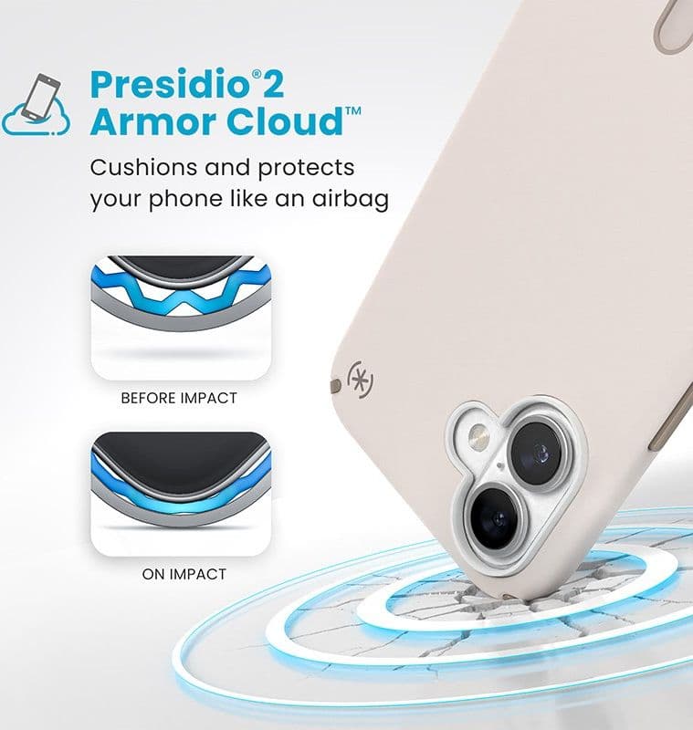 Speck Presidio2 Pro ClickLock e MagSafe - Custodia per iPhone 16 Plus (Osso sbiancato / Oro antico / Marrone nocciola) - 14