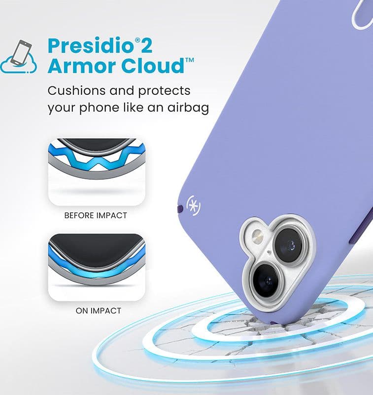 Speck Presidio2 Pro ClickLock e MagSafe - Custodia per iPhone 16 Plus (Lavanda futura / Viola cassis / Bianco) - 4