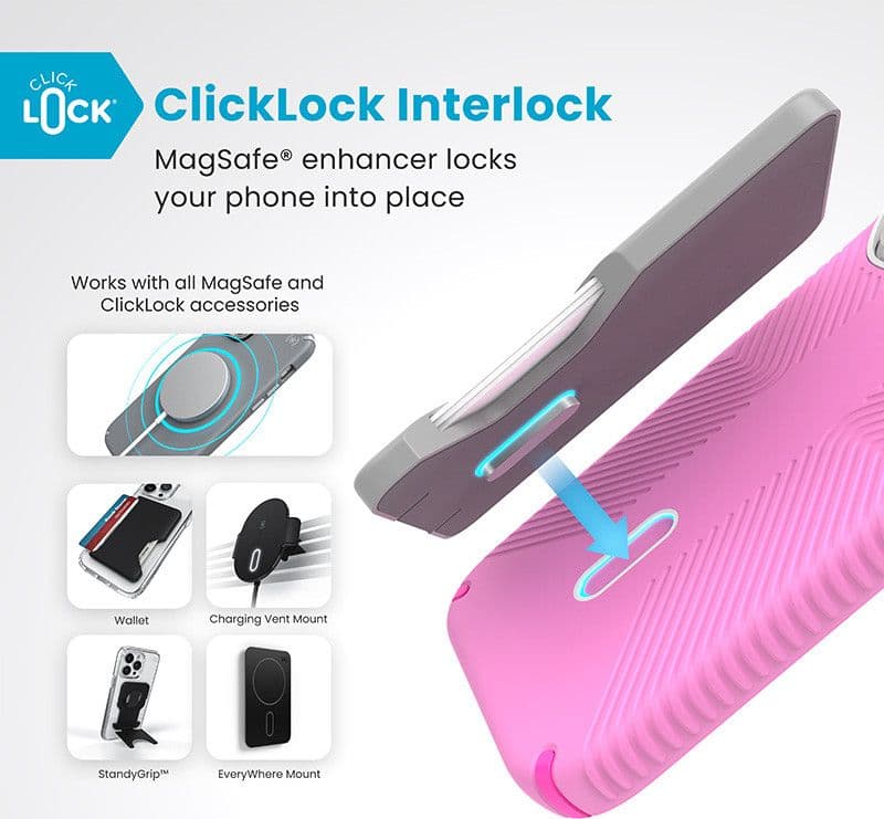 Speck Presidio2 Grip ClickLock e MagSafe - Custodia per iPhone 16 Pro (Rosa puro / Rosa shocking / Bianco) - 2