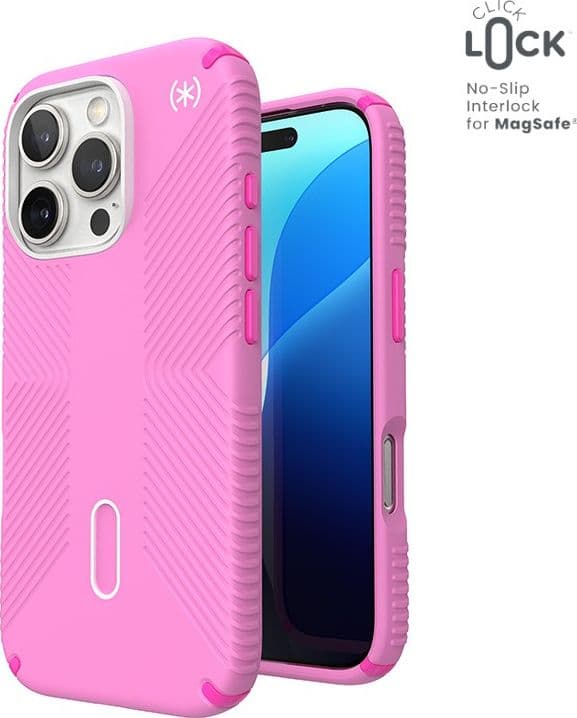 Speck Presidio2 Grip ClickLock e MagSafe - Custodia per iPhone 16 Pro (Rosa puro / Rosa shocking / Bianco) - 11