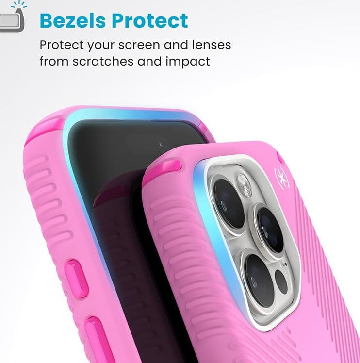 Speck Presidio2 Grip ClickLock e MagSafe - Custodia per iPhone 16 Pro (Rosa puro / Rosa shocking / Bianco) - 16
