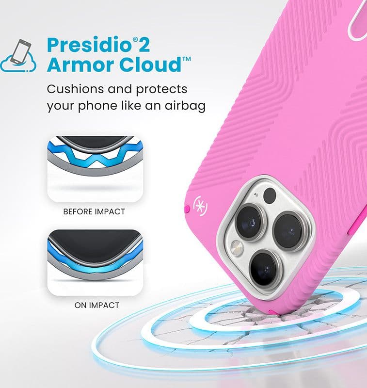 Speck Presidio2 Grip ClickLock e MagSafe - Custodia per iPhone 16 Pro (Rosa puro / Rosa shocking / Bianco) - 4